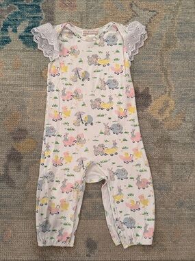 The Beaufort Bonnet Company Pastel Animal Print Lace-Sleeve Footie - Pink
